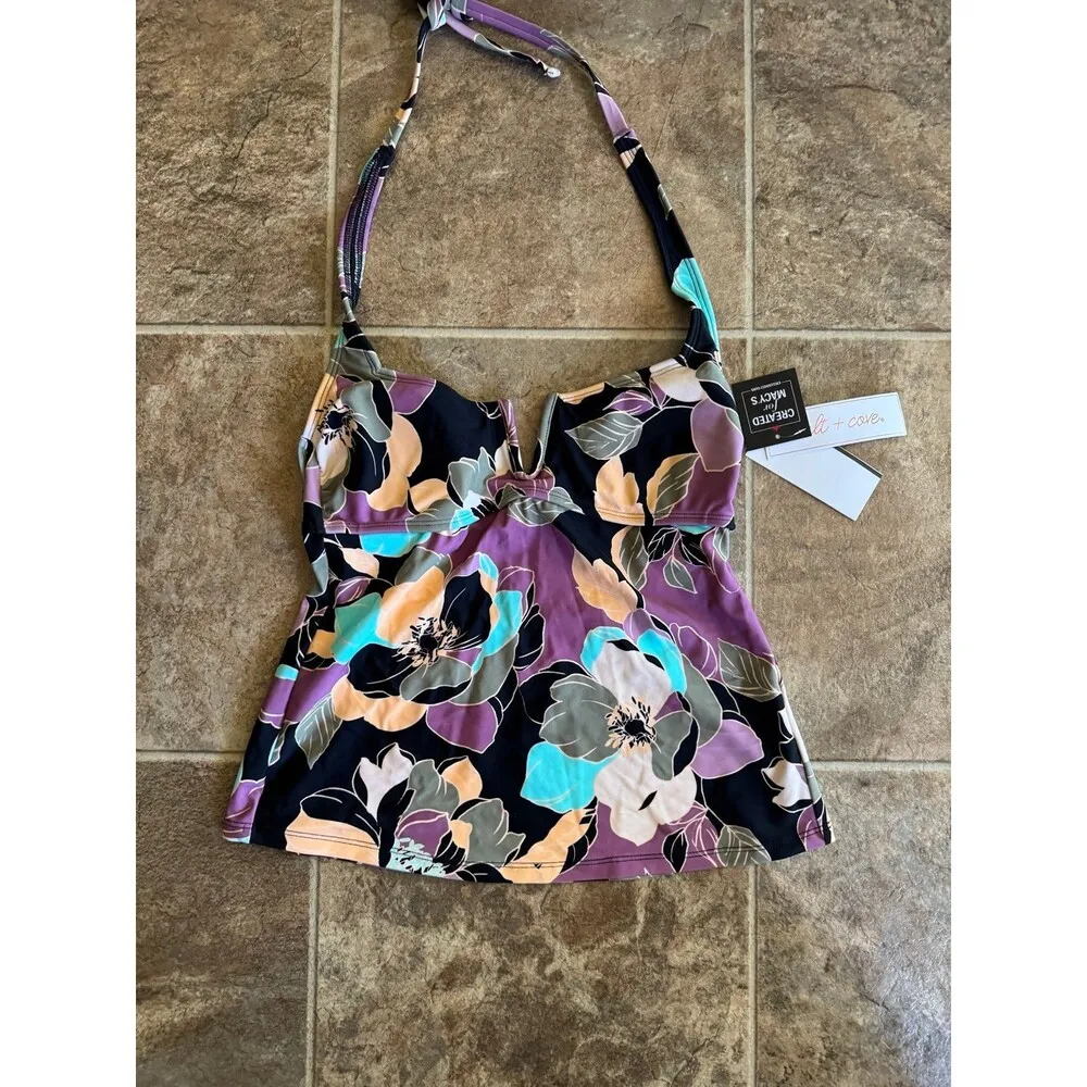 Salt + Cove Swim Midnight Bloom V-Wire Tankini Top Size Small - Image 4
