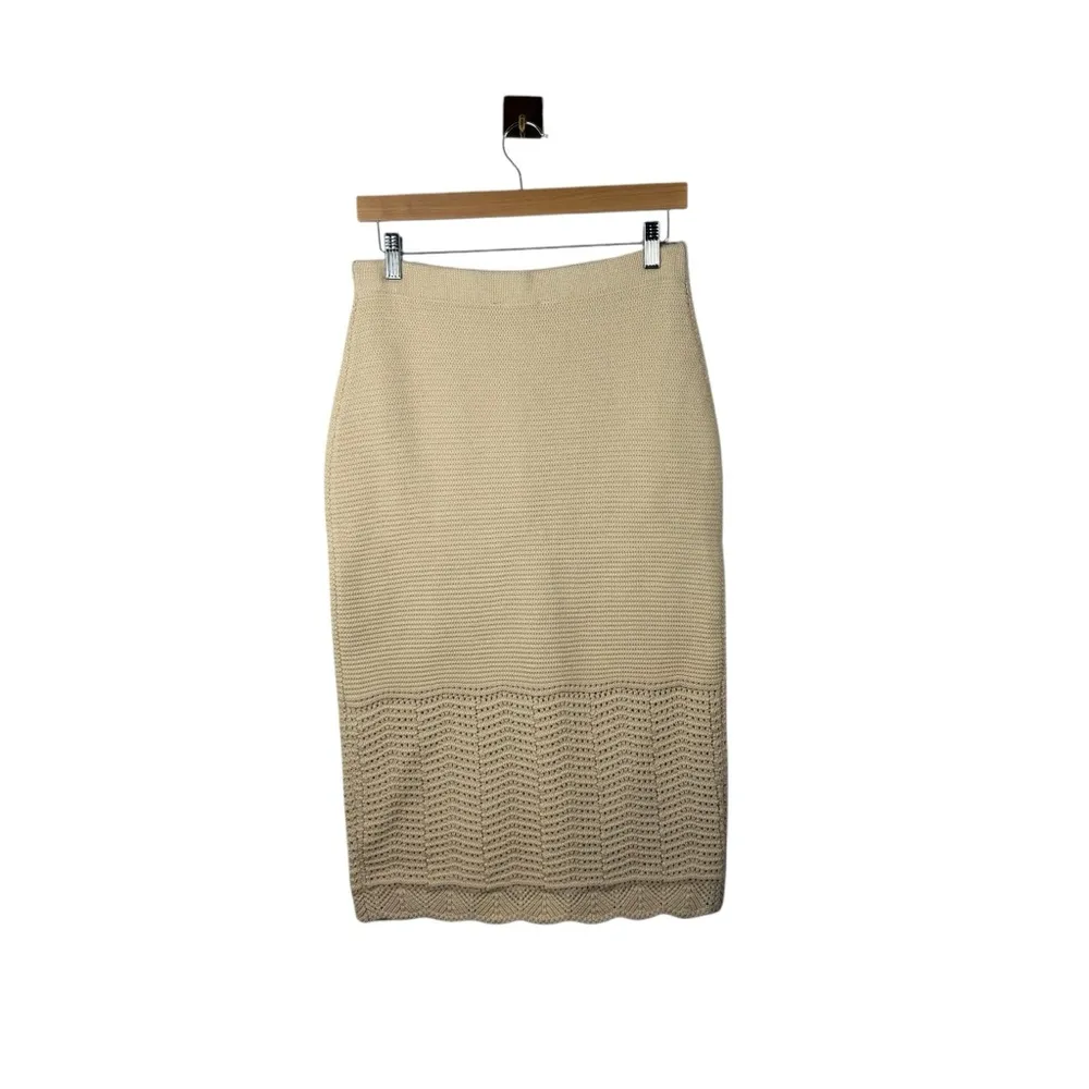 NEW Revolve House of Harlow 1960 Crochet Knit Midi Skirt in Beige Size M Tan Size M - Image 2