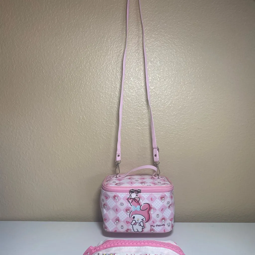 Cute My Melody Makeup Bag Crossbody Storage With Zip Pouch! NWOT Pink - Image 2