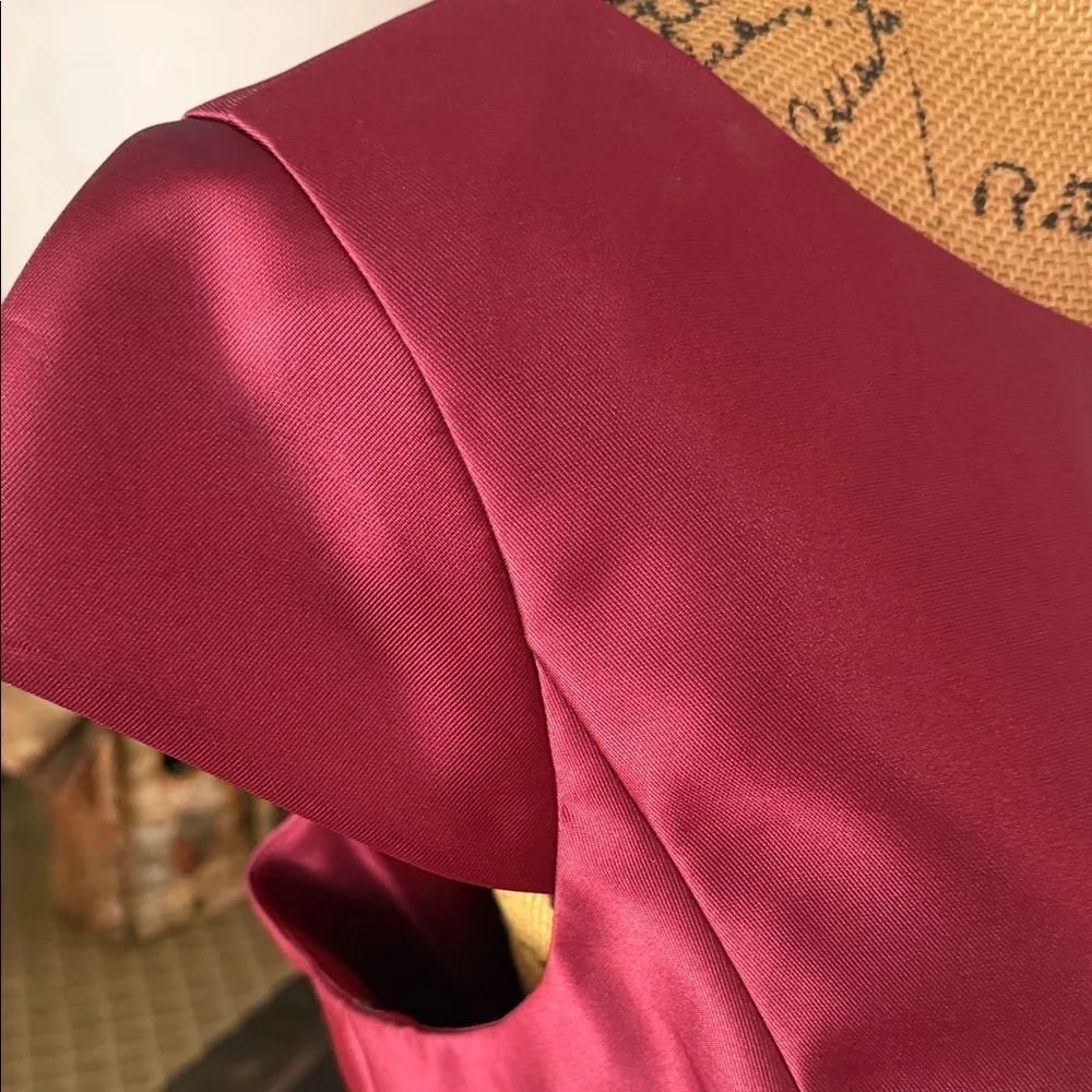 Alfred Sung Burgundy Red Cap Sleeve Satin Pleated Cocktail Dress - Image 5