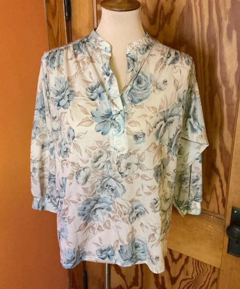 Vtg 70s earthy floral print top Blue - Image 4