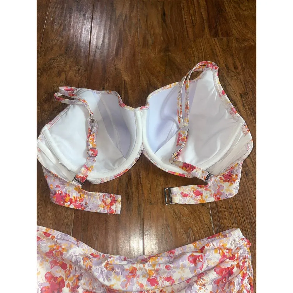 BIRDSONG Charmed Floral Bikini Set Top and Skirt Bottom Pink Size L - Image 6