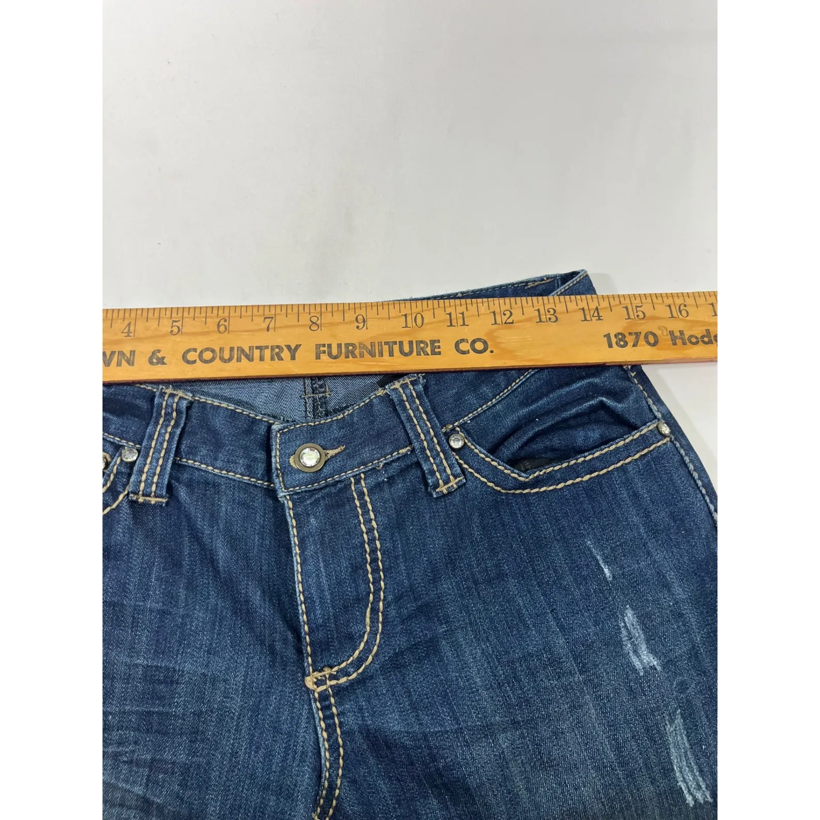 INC Denim Women Bootcut Jeans Embellished Pockets Distressed Medium Wash Sz 4 Blue - Image 16