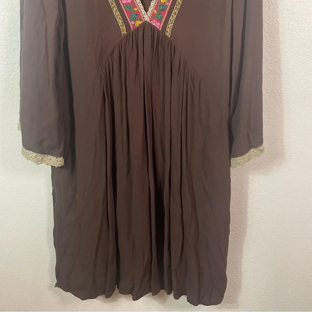 Uncle Frank Anthropologie Flowy Boho Floral Deep V Neck Long Sleeve Dress size S - Image 3