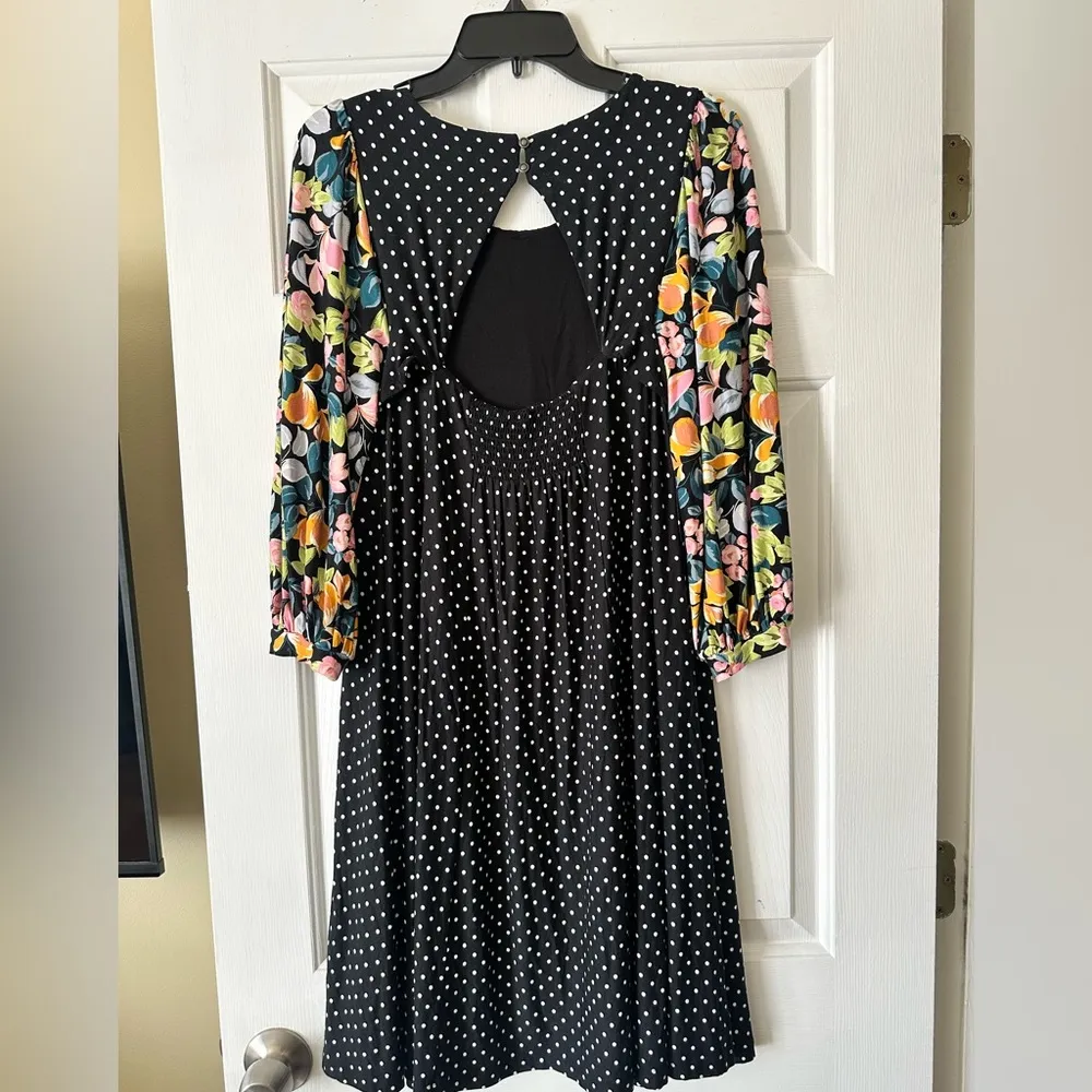 Maeve by Anthropologie ’Sawyer’ polka dot dress with floral sleeves, medium - Image 4