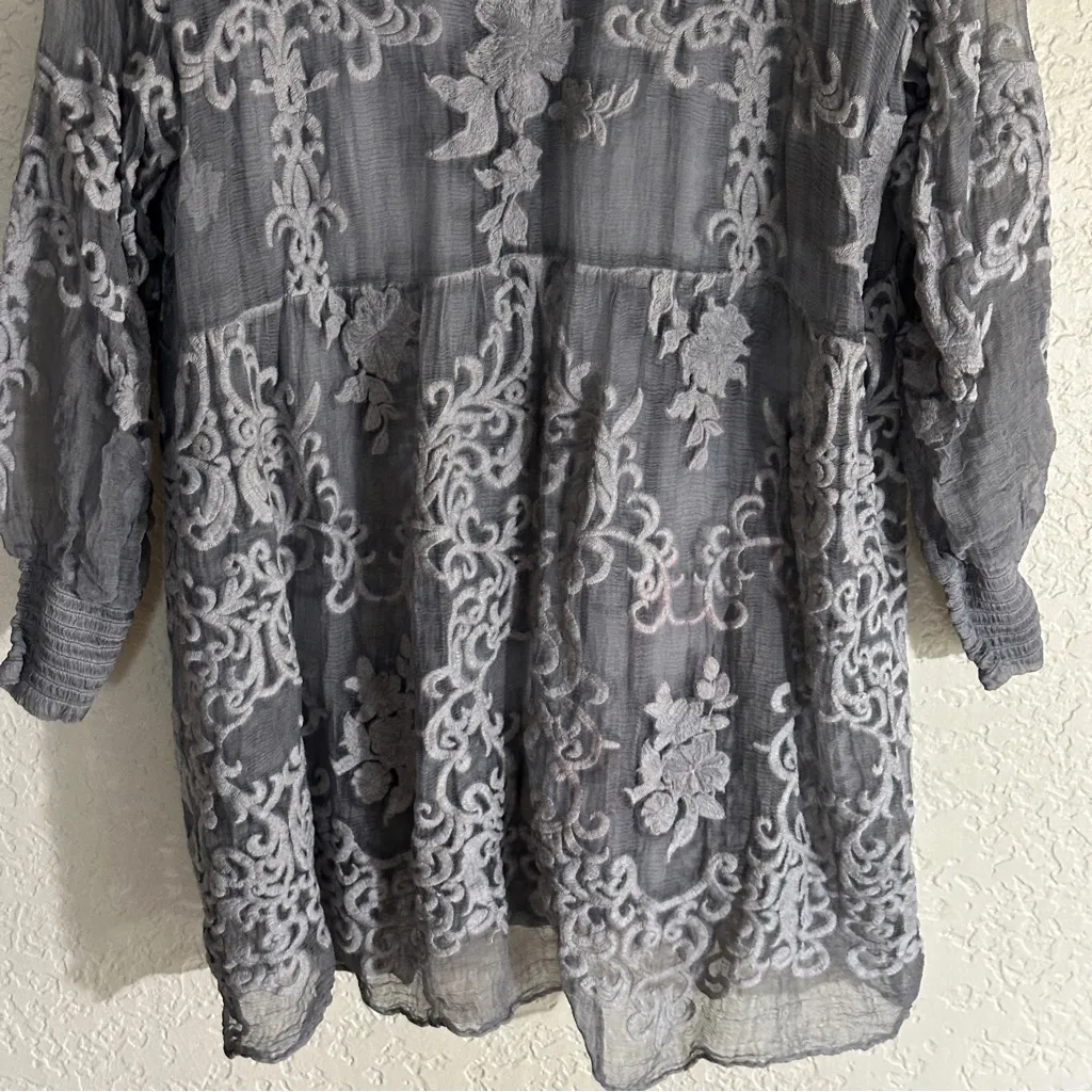 Soft Surroundings 100% Silk Embroidered Lace Chiffon‎ Tunic Shirt Top Large - Image 4