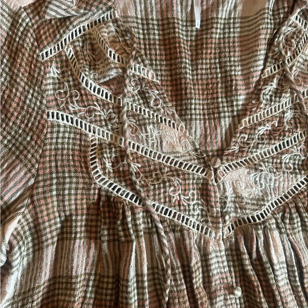 Free People Haddie Plaid Mini Dress in Peach Combo, Size S - Image 6