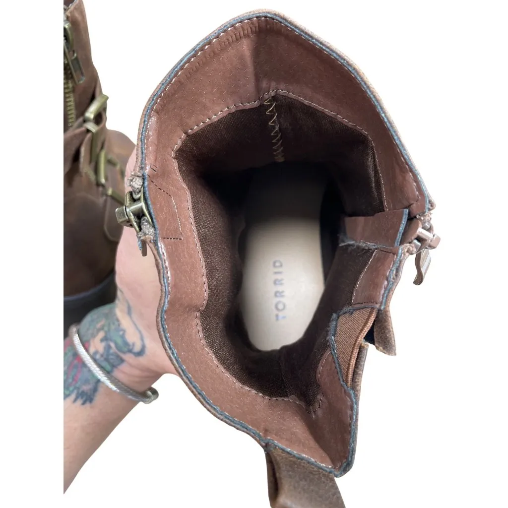 Torrid Womans faux leather brown chunky moto ankle boots sz 8.5W SKU 9627 - Image 8