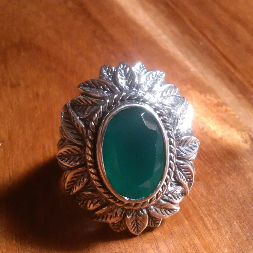 Bali Legacy Verde Onyx Sterling Silver Leaf Ring (Size 6) - Image 6