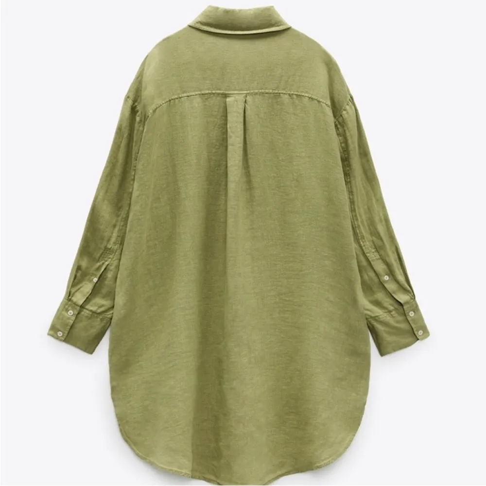 Green Linen Button Down Women Dress Shirt Beach Coverup Size Large NWOT - Image 4