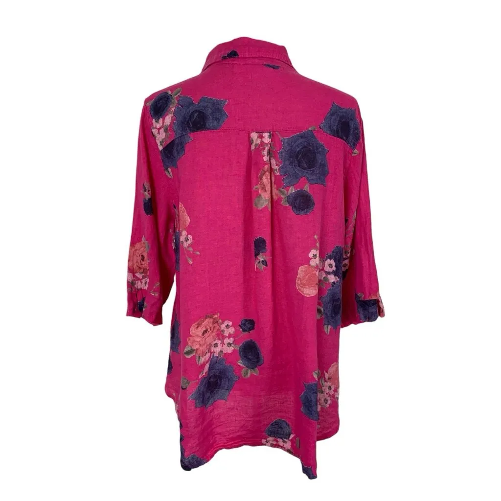 New Collection Linen Top One Size Pink Floral 34 Sleeve Boho‎ Resort - Image 4