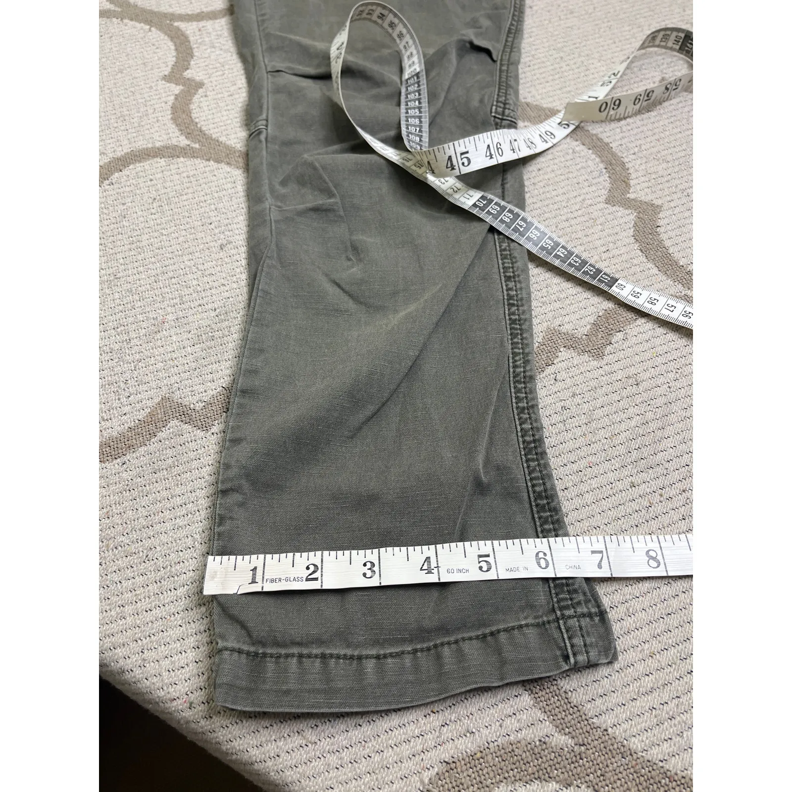 Anthropologie The wanderer Olive Chino beaded embroidery linen pants, size 28 - Image 8