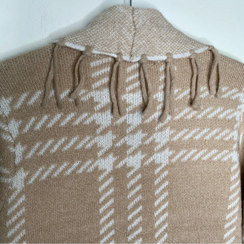 Adrienne Vittadini Open Front Fringe Houndstooth Pattern Cardigan Sweater M - Image 4