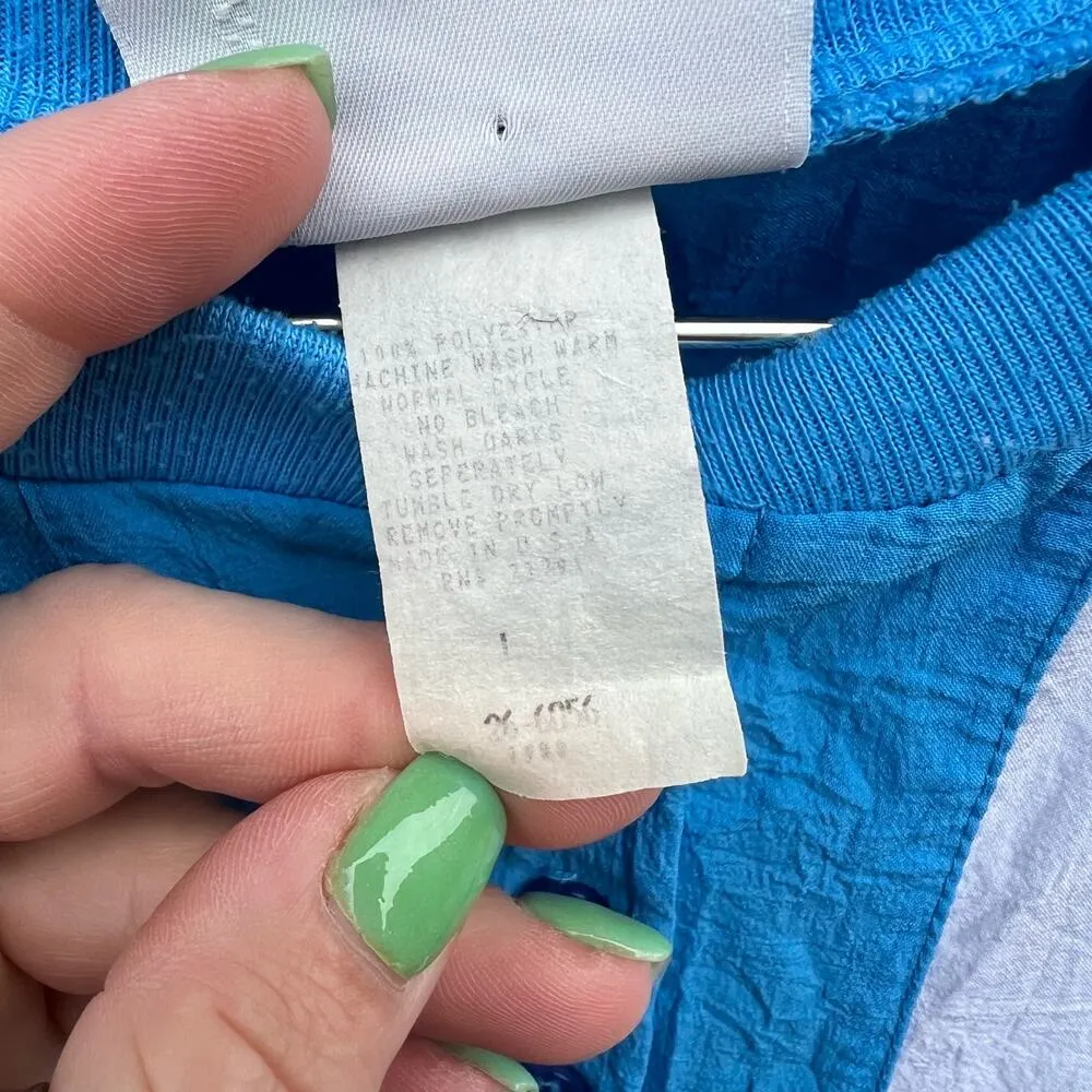 Vint. 80s Cortiva Color Block Blue Yellow Green White Batwing Windbreaker Blouse Size L - Image 5