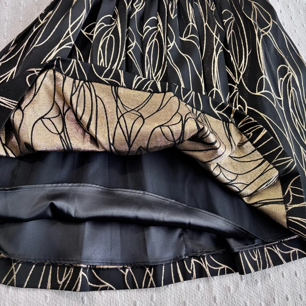 Milly New York Black And Metallic Gold Glitter Swirl Flare Skirt Size 12‎ - Image 8