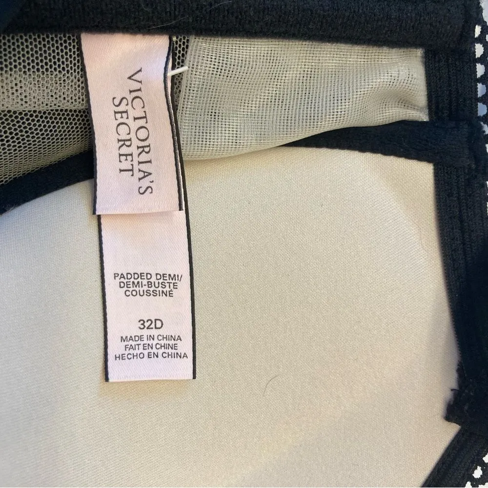 Victoria's Secret Padded Demi Corset Black Lace Bustier Bra Size 32D Longline‎ - Image 9