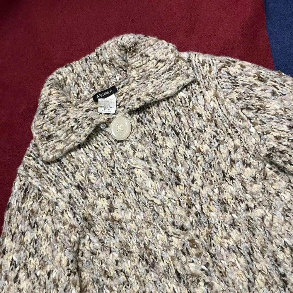 Apanage Collared open front knit Cardigan cream brown multicolor big button Size 14 - Image 2