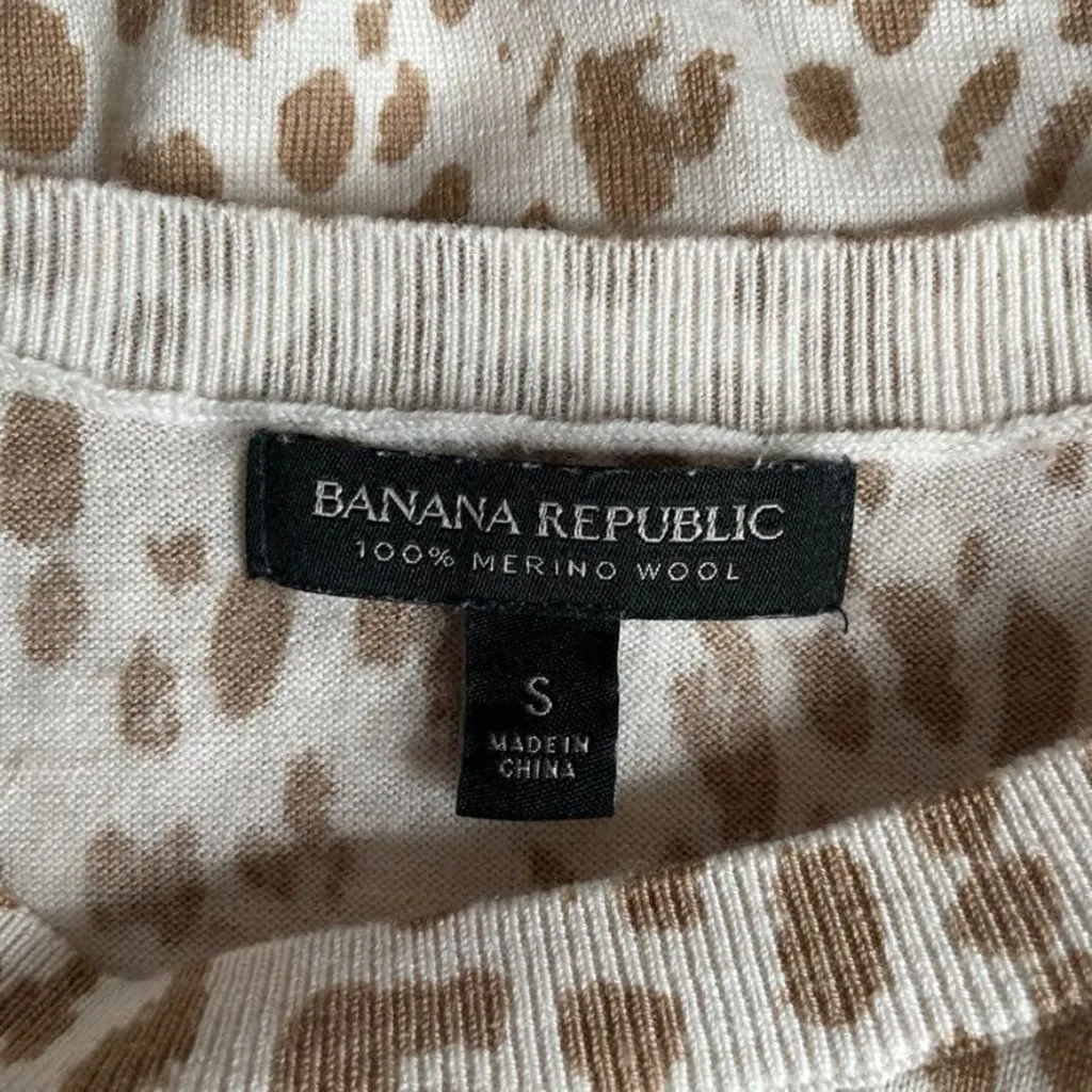 Banana Republic Sweater Womens‎ Small Cream Brown Animal Print 100% Merino Wool - Image 5
