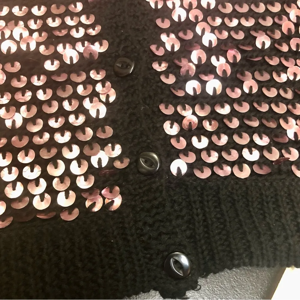 Vintage Y2K  Sequin Cardigan Sweater Black Pink-Silver Cropped Med - Image 3
