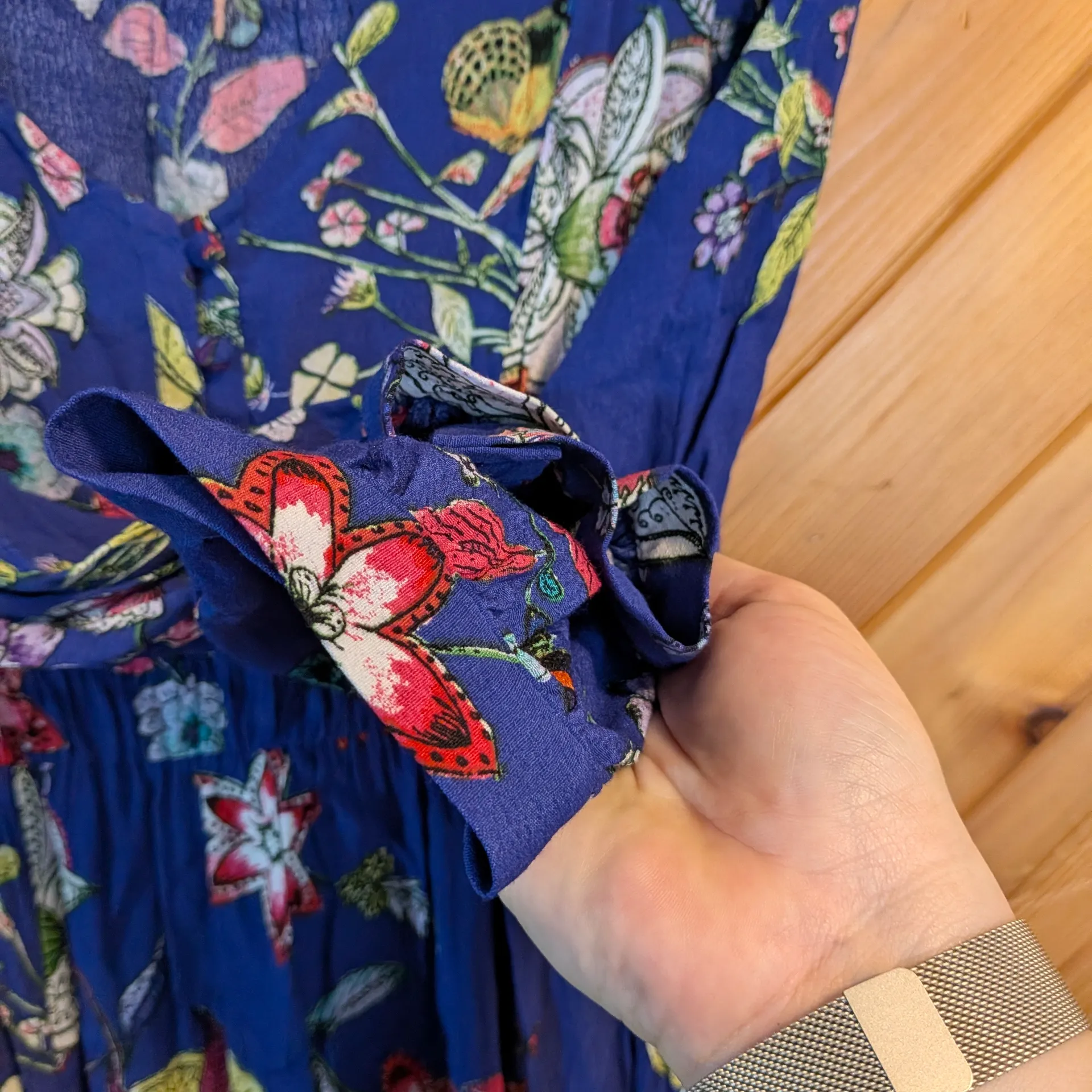 Maeve Anthropologie Maplewood Blue Floral Long Sleeve Button Dress Size XS - Image 5