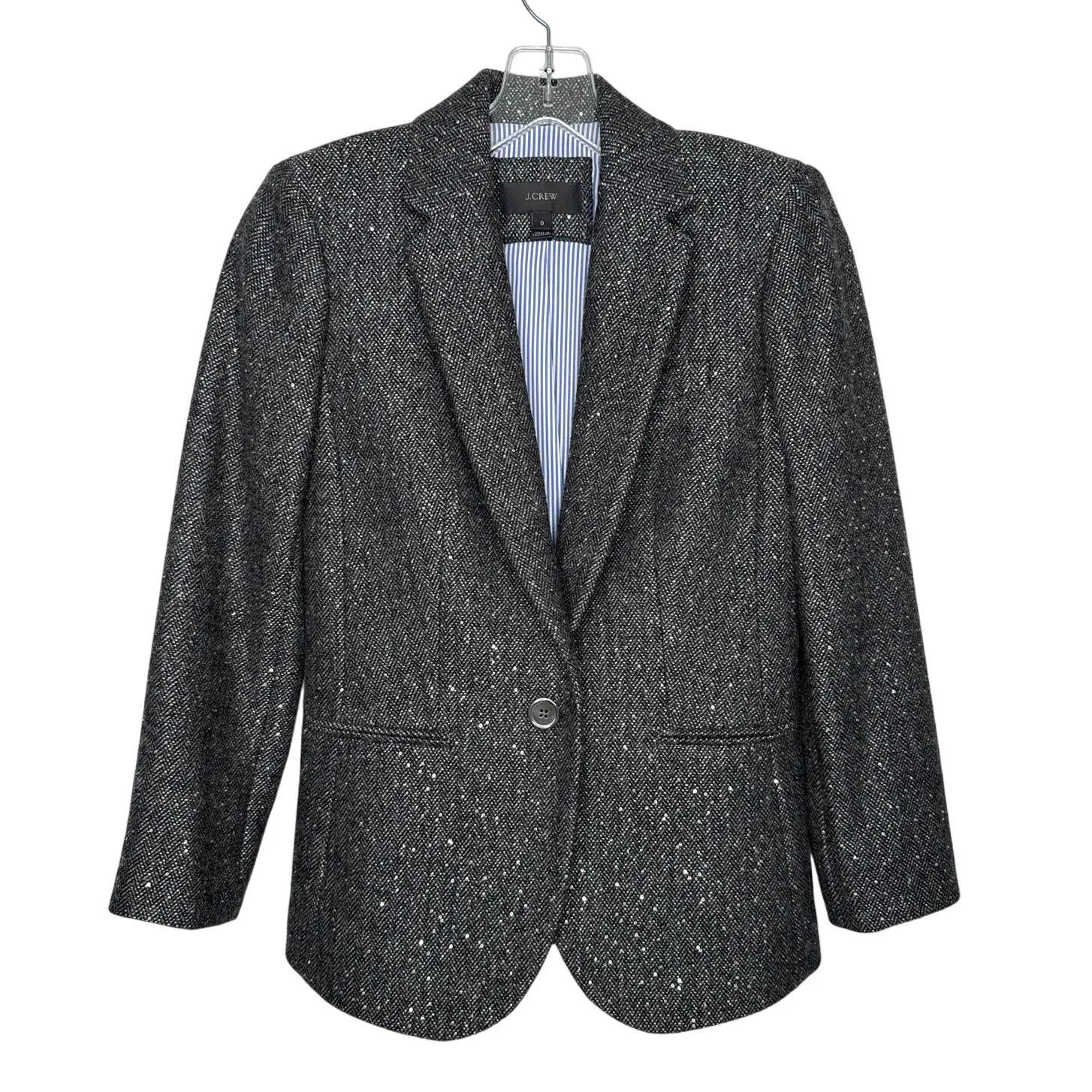 J.Crew Sequin Wool Herringbone Gray Blazer Jacket formal hoilday Size 0 - Image 2
