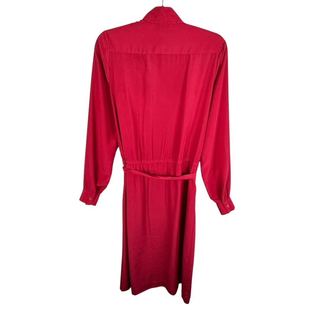 The Shapely Dress Co. Vtg Red Long Sleeve Belted Button Up Knee Length Dress 10 - Image 2