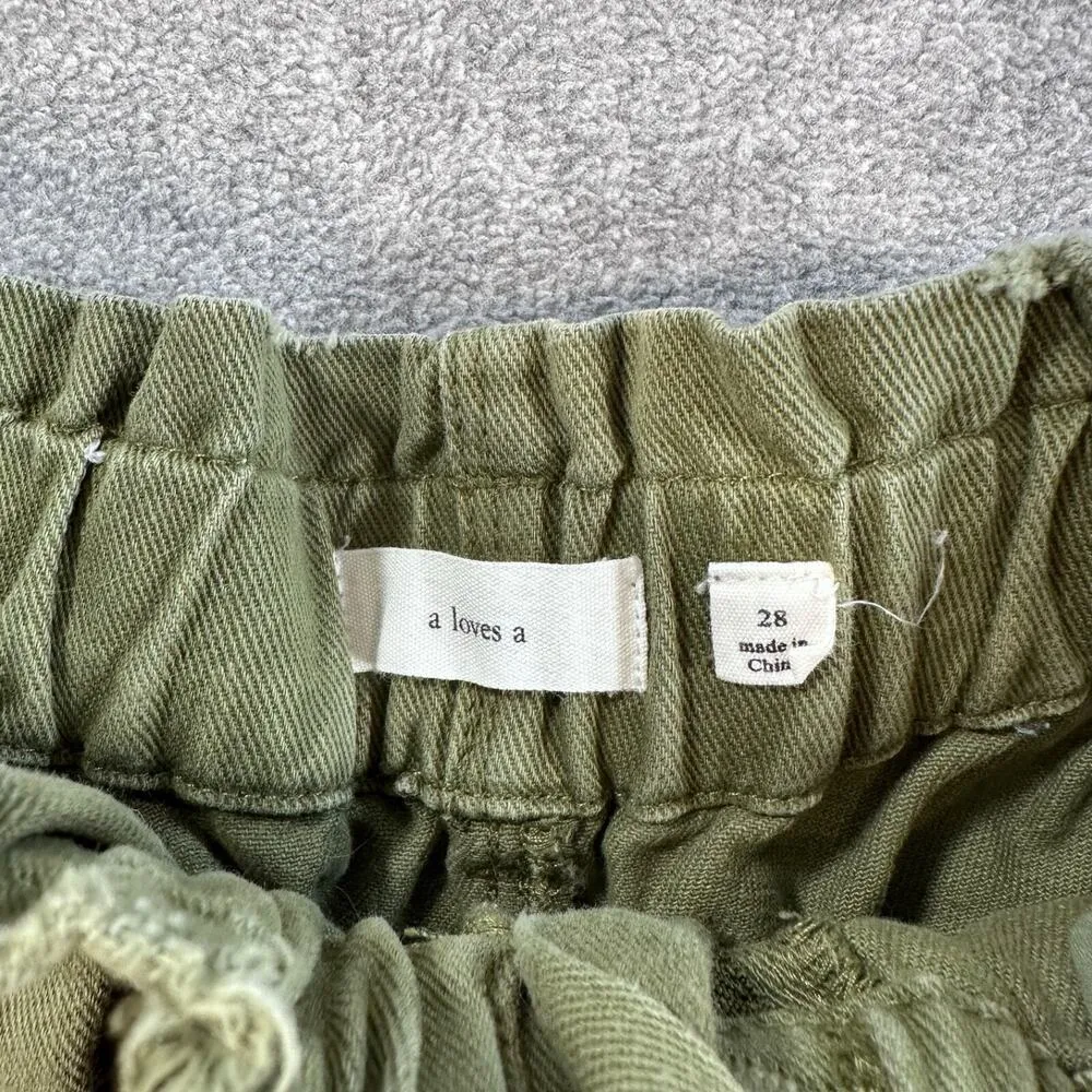 A Loves A High Waisted Distressed Shorts Size 28 Army Green Denim Elastic Waist - Image 4