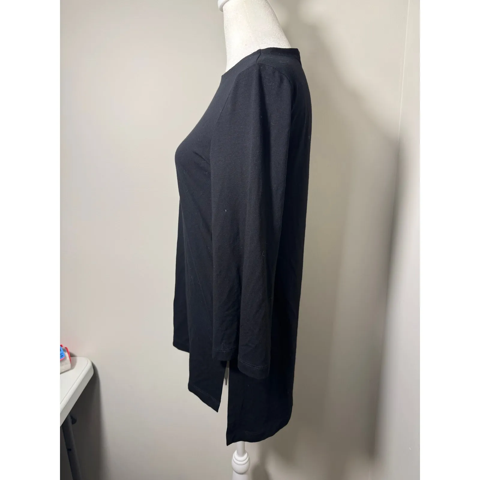 Eileen Fisher Black 3/4 Sleeve Side-Slit Top Size PP/PTP - Image 2