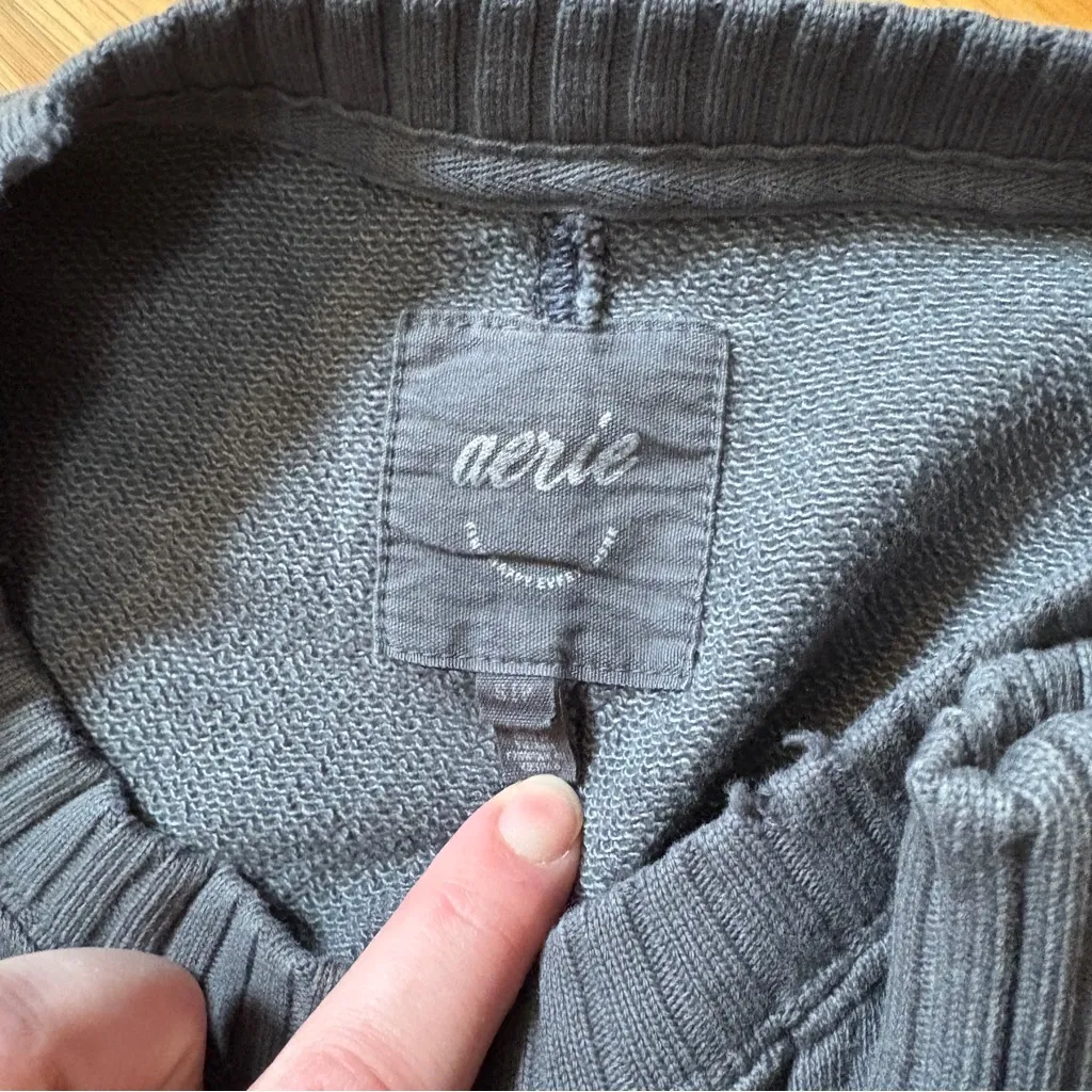 Aerie Gray Oversized Cozy Crew Neck Long Sleeve Sweatshirt Distressed Women’s Sm - Image 8