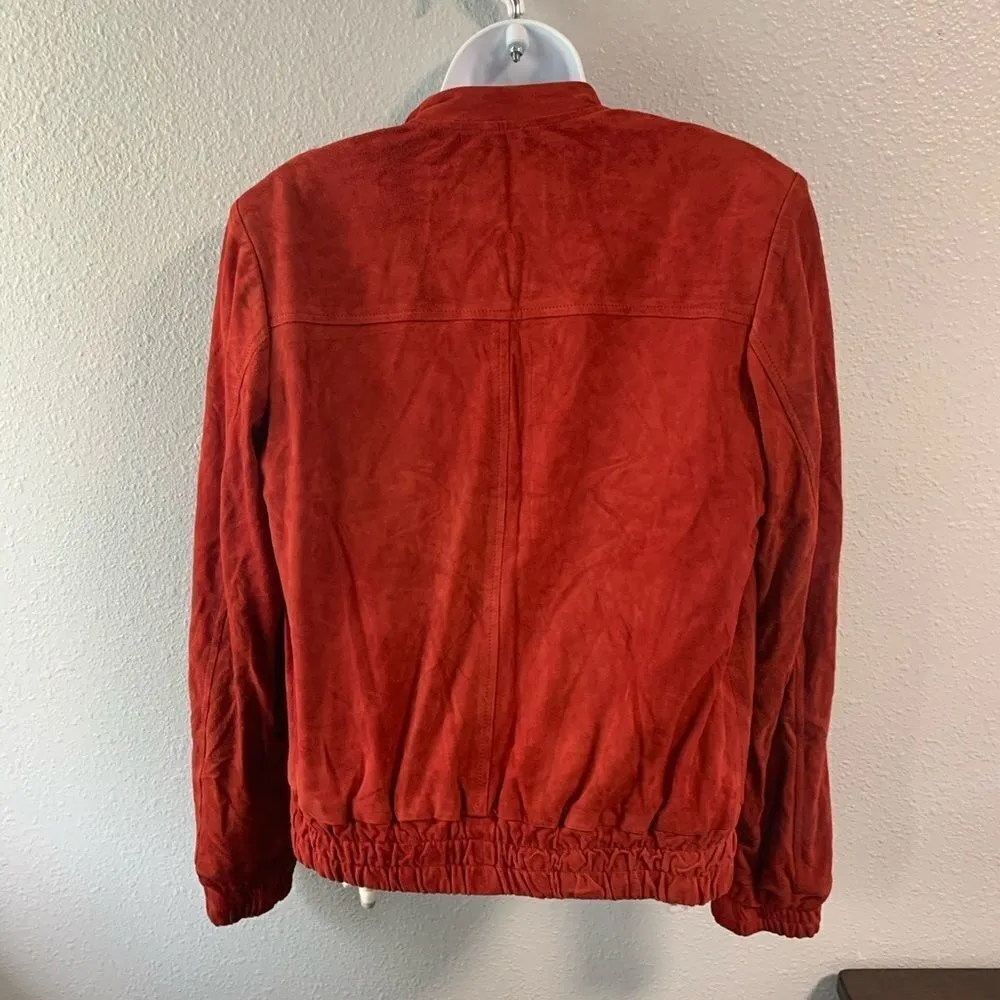 Jennifer Kate Suede Red Bomber Jacket Red - Image 8