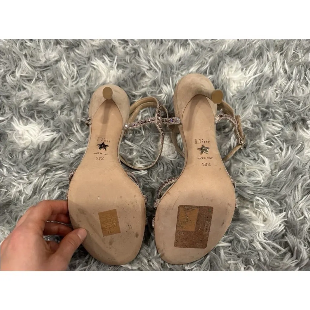 Christian Dior Suede Pink Crystal Embellished Sandals 39.5 - Image 9