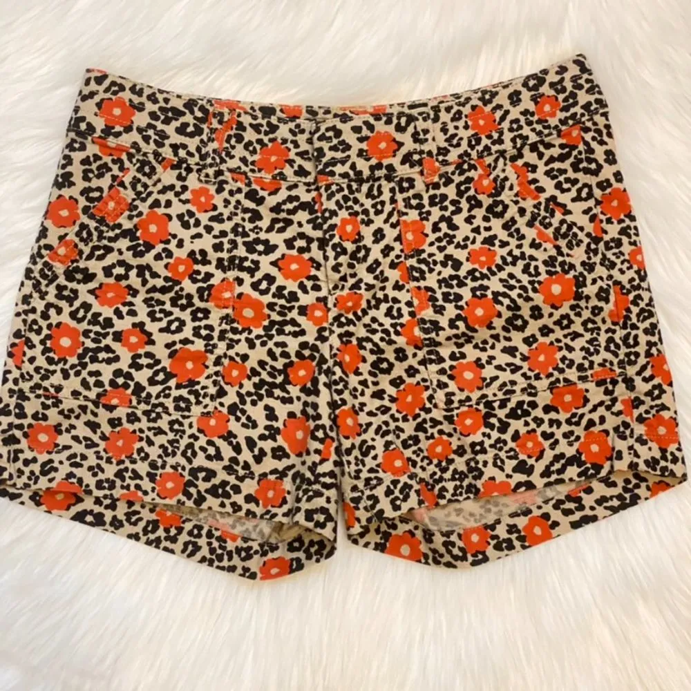 Banana Republic Denim Shorts Floral Leopard Print Size 2 Y2K - Image 9