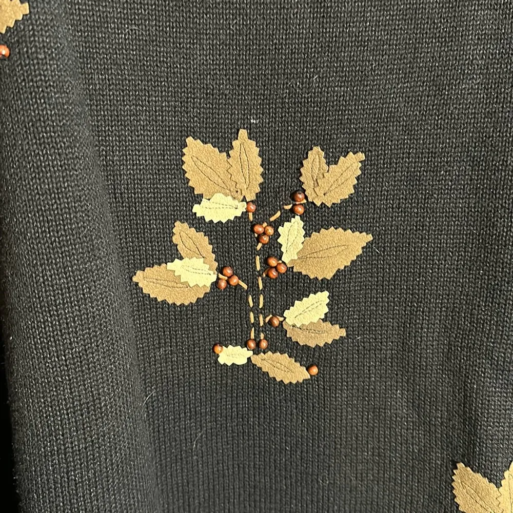 Susan Bristol Vintage Y2K Auturn Leaf Pattern Black Beaded Sweater Size XL - Image 5