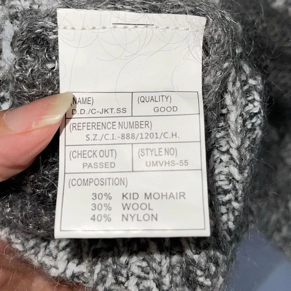 Mohair Wool Blend Womens Knit Mesh Fuzzy Colorblock Pullover Sweater Gray Small - Image 4