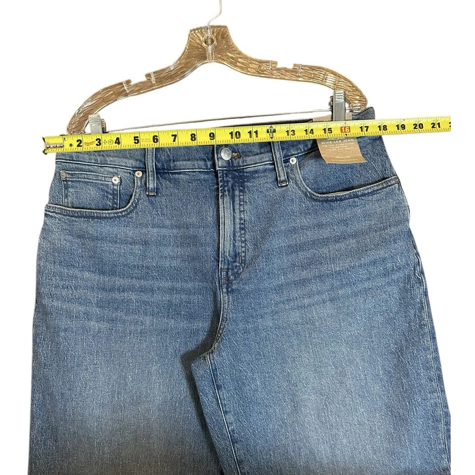 Madewell The Perfect Vintage Wide Leg Jean Full Length Size 32P Blue Wash NWT - Image 6