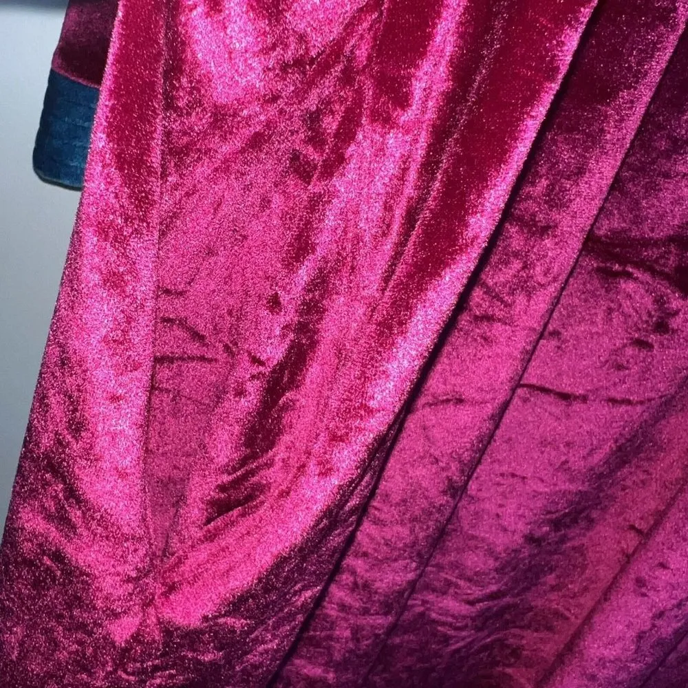 VINTAGE House Dress Womens Medium Robe Coat Nightgown Purple Teal L/S Velour - Image 3