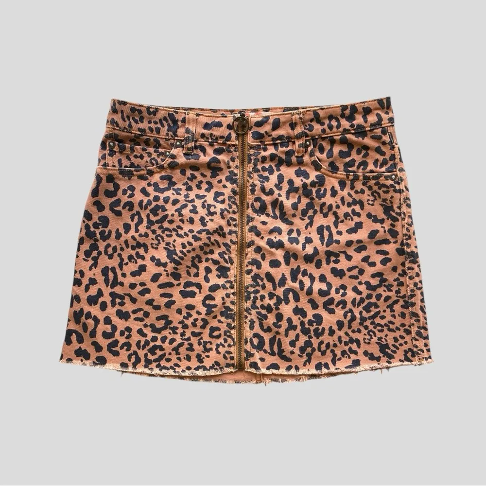 Free People We The Free Denim Skirt Zip It Up O-Ring Leopard Print Women’s 28 - Image 3