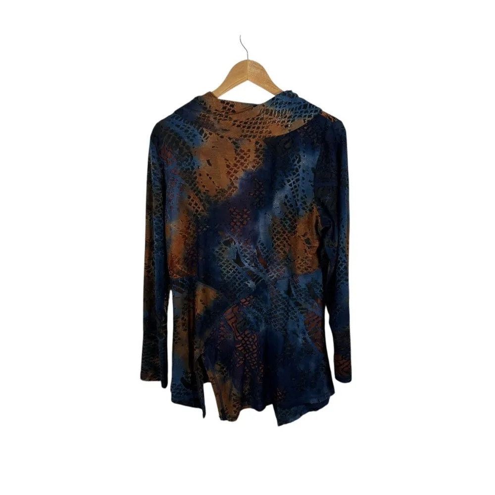 Fleur de Lis Cowl Neck Abstract Print Tunic Top Size Large Blue - Image 8