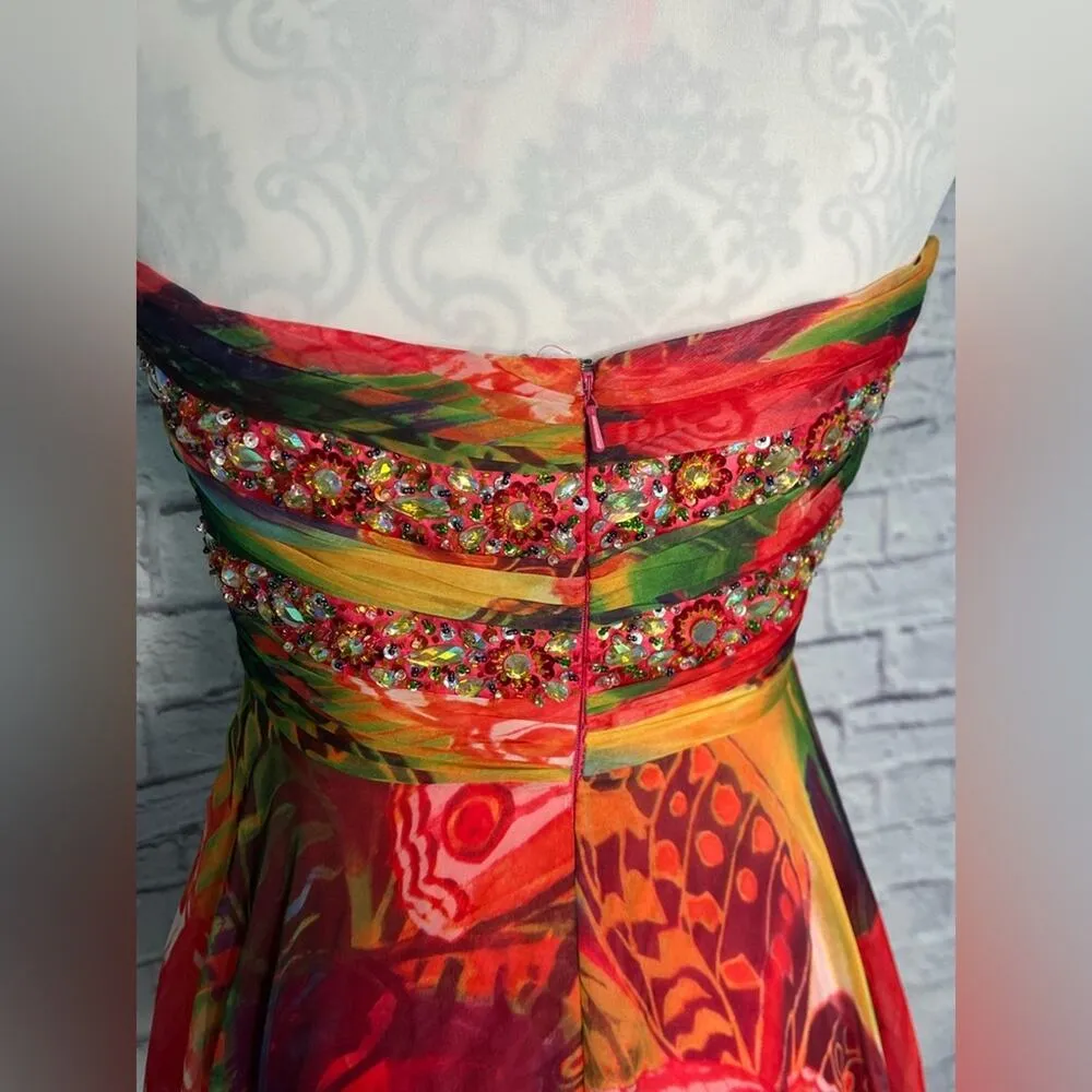 Frenchy by Heather French Henry Colorful Boho Strapless Chiffon Maxi Gown Pink Size 8 - Image 6