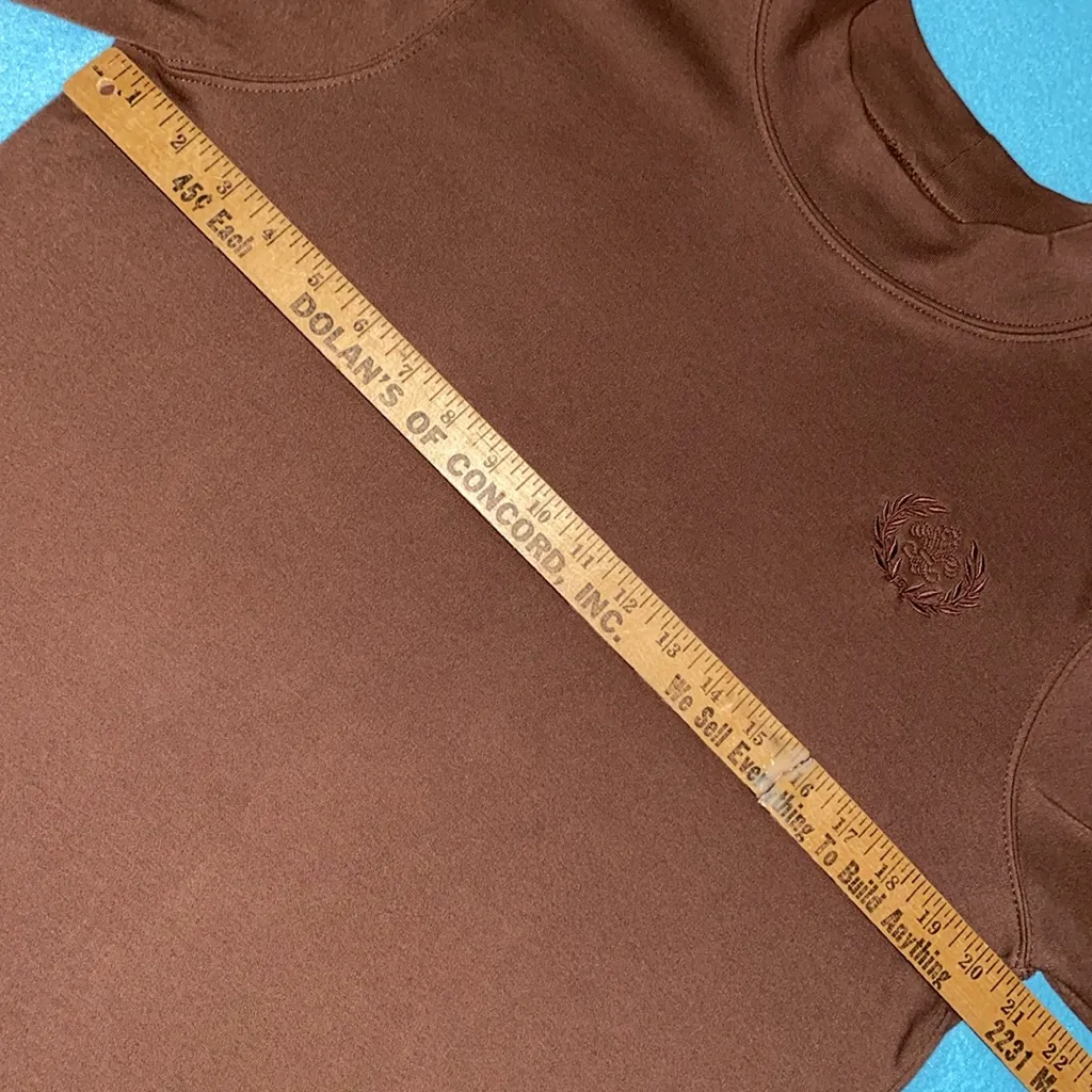 BLAIR mock turtleneck long sleeve chocolate brown embroidered crest fall size M - Image 8