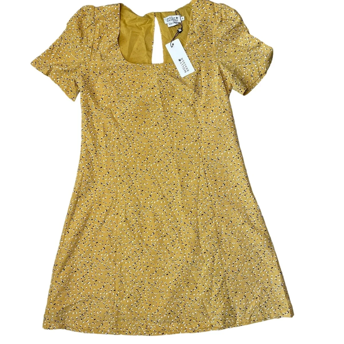 Molly Bracken Fitted Scoop Neck‎ Saffron Yellow Woven Dress Size Small - Image 3