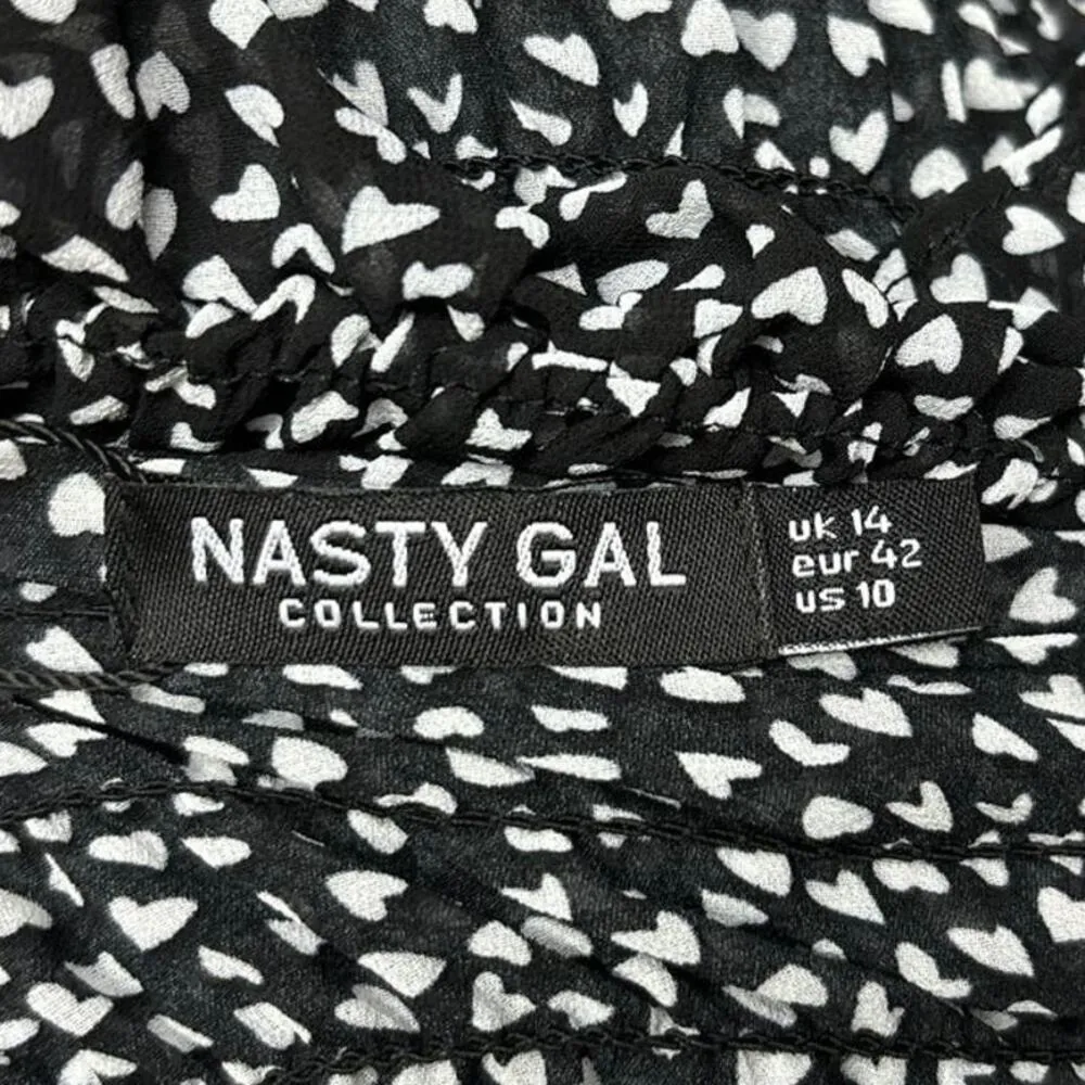 Nasty Gal Black Heart Print Peplum Square Neck Balloon Sleeve Crop Top Blouse 10 - Image 7