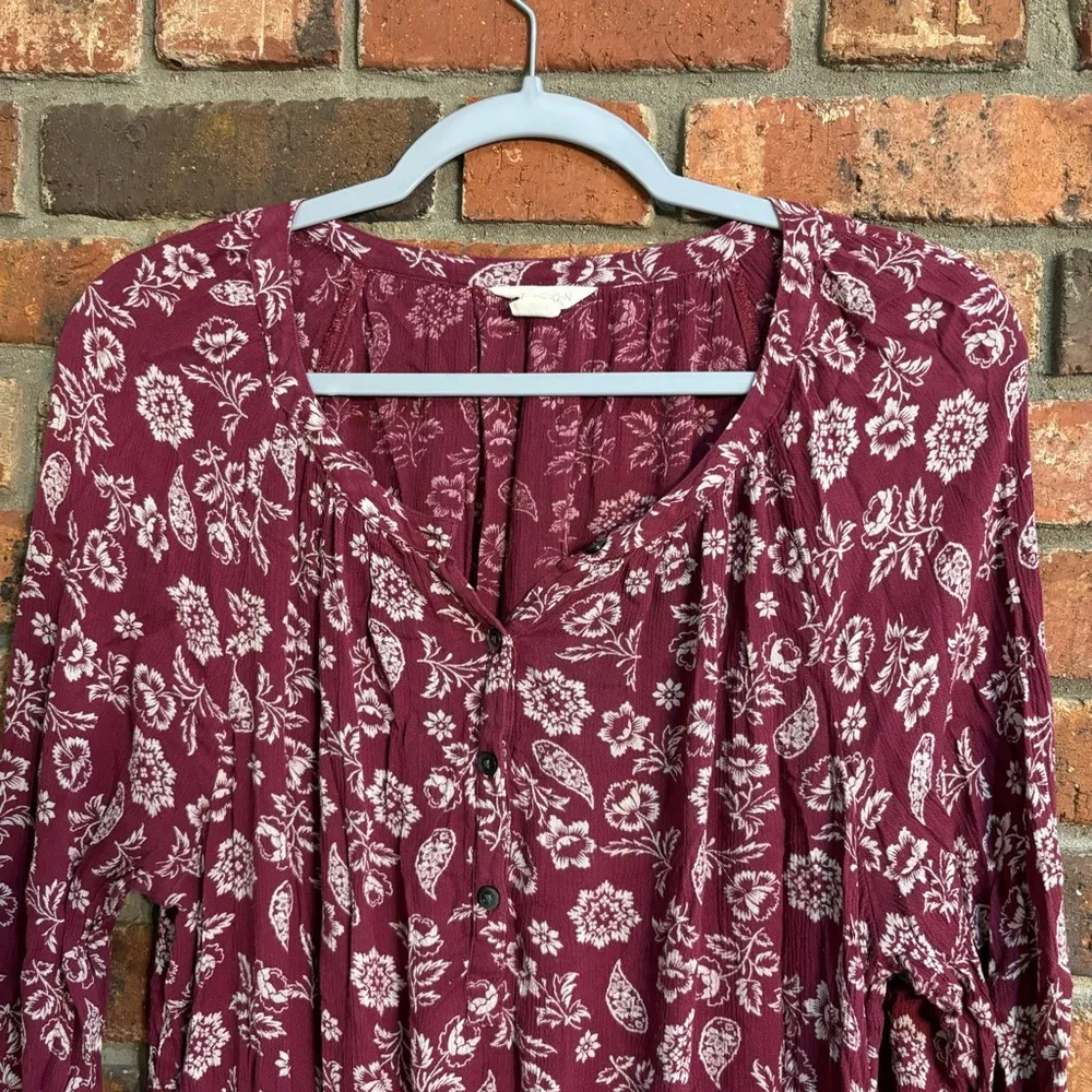 Caslon womens floral adjustable tie waist boho fall autumn midi dress maroon L - Image 7