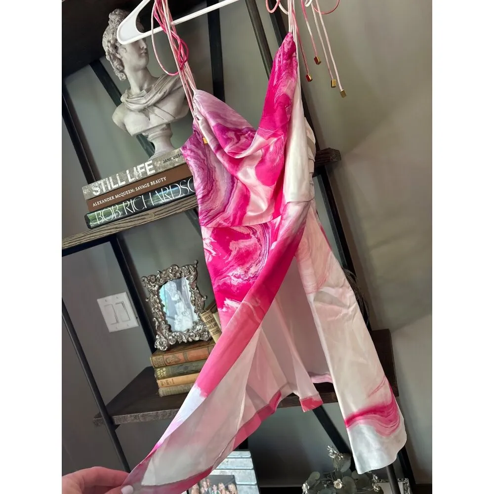 retrofete Ariella Silk Mini Dress Marble Pink White Womens Size XS - Image 6