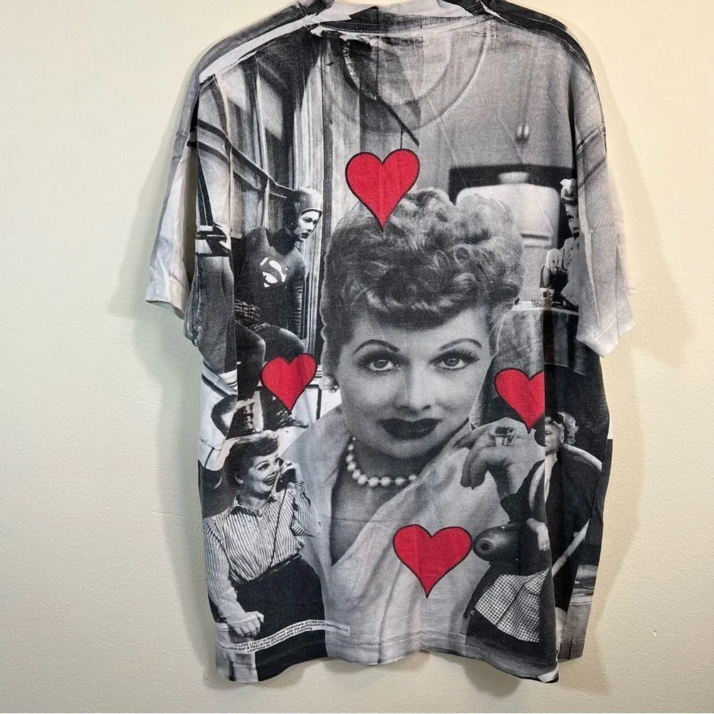Vintage Fruit of the Loom I Love Lucy All Over Print Single Stitch Shirt XL - Image 9