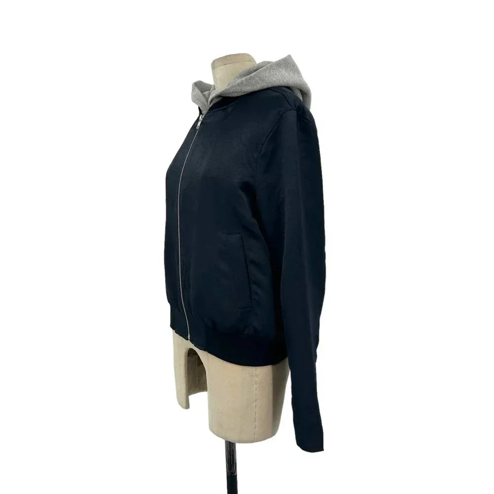 ALC A.L.C. Edison Bomber Jacket Zip Up Hoodie Layered Satin Blue Gray Size Large‎ - Image 5