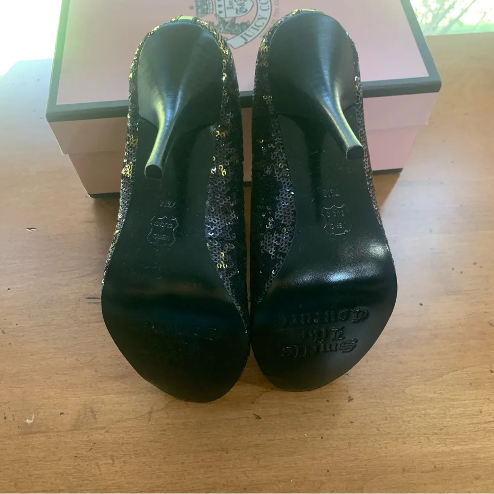 Juicy Couture Size 7.5 M Womens Daria J970112 Black Gold Messy Sequins Heels - Image 8