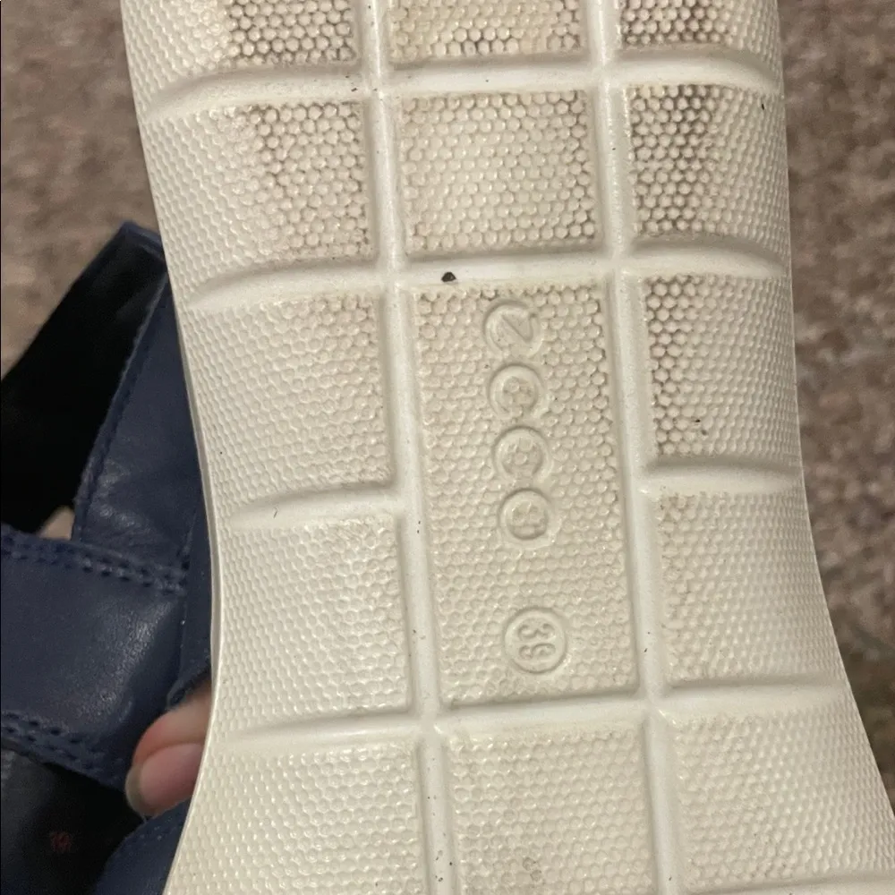 Womens Ecco Babett Three Strap Blue Leather Sandals - Image 6