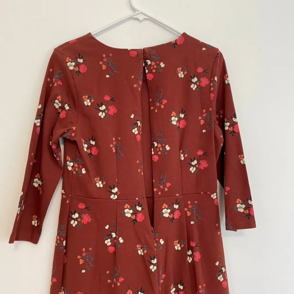 OLD NAVY Floral Ponte Knit Sheath Dress Rust Terracotta Red / Brown 3/4 Sleeve M - Image 14