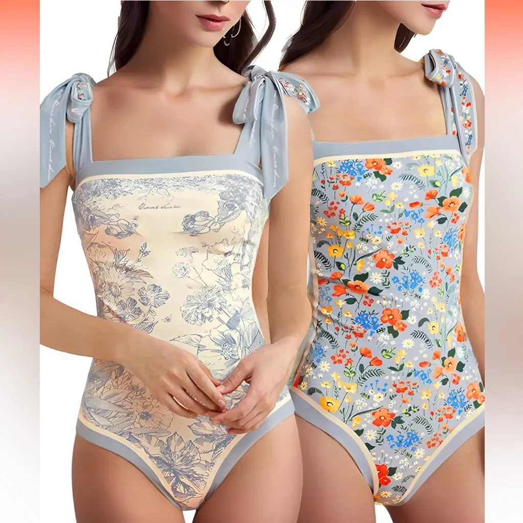 Visual Mood Grace Reversible Tie Shoulder One Piece Swimsuit SEE MEASUREMENTS Blue Size L - Image 2
